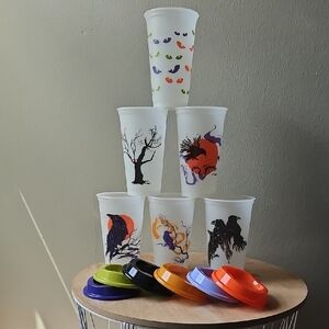 NIB Starbucks GLOW IN THE DARK Reusable Hot Cups Set (6) Trick Or Treat Series